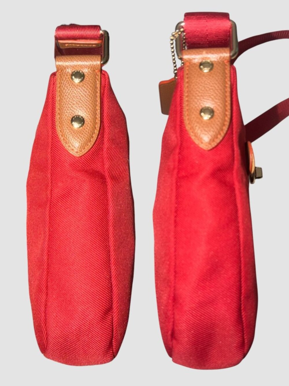 Coach Sawyer Crossbody F37239 Red Poly Twill Saddle Leather Trim Convertible Bag - Picture 6 of 9